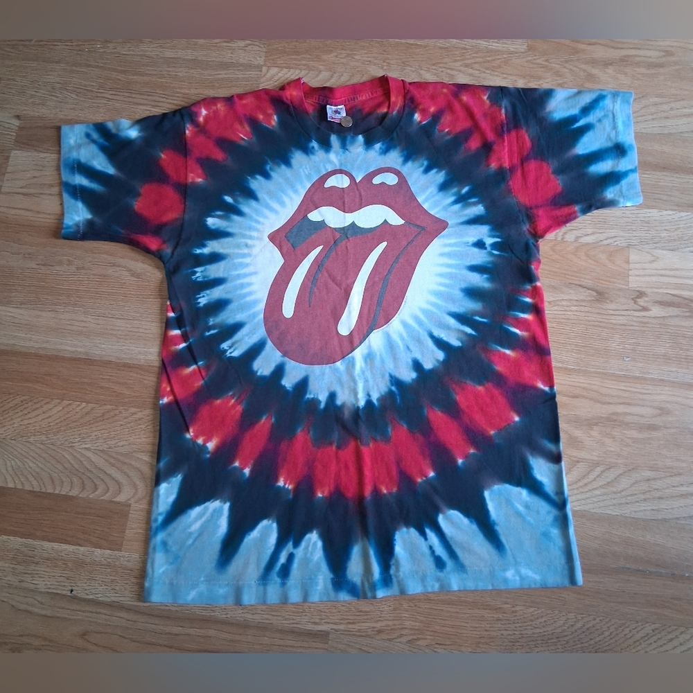 Fruit of the Loom Red and Blue Tie-Dye Mens Vintage Rollins Stone T-Shirt